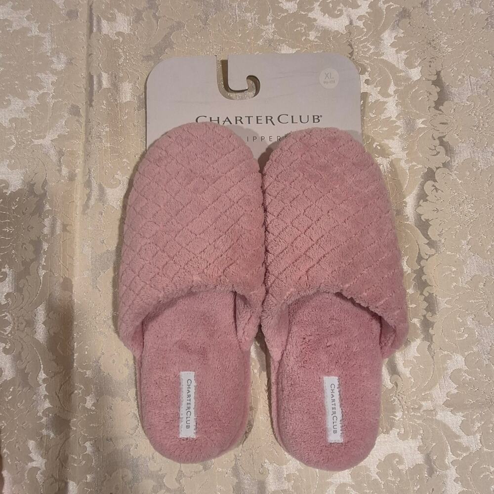 Charter Club Women Slippers Pink Quilted Plush Memory Foam Slip Ons